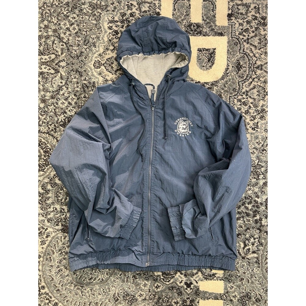 Vintage Y2K Weather Prroof UConn Huskies Windbreaker Jacket Hooded Size XL Blue